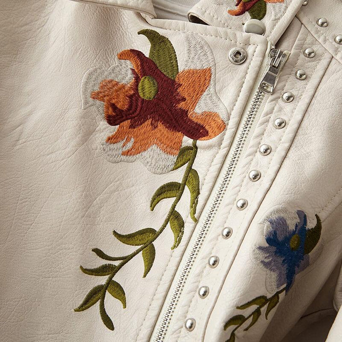 Magnolia Retro Floral Leather Jacket