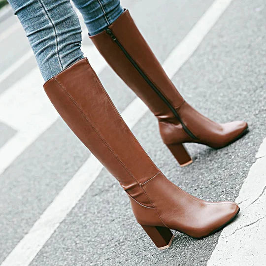 Women's Knee High Heeled Boots Zipper Closure