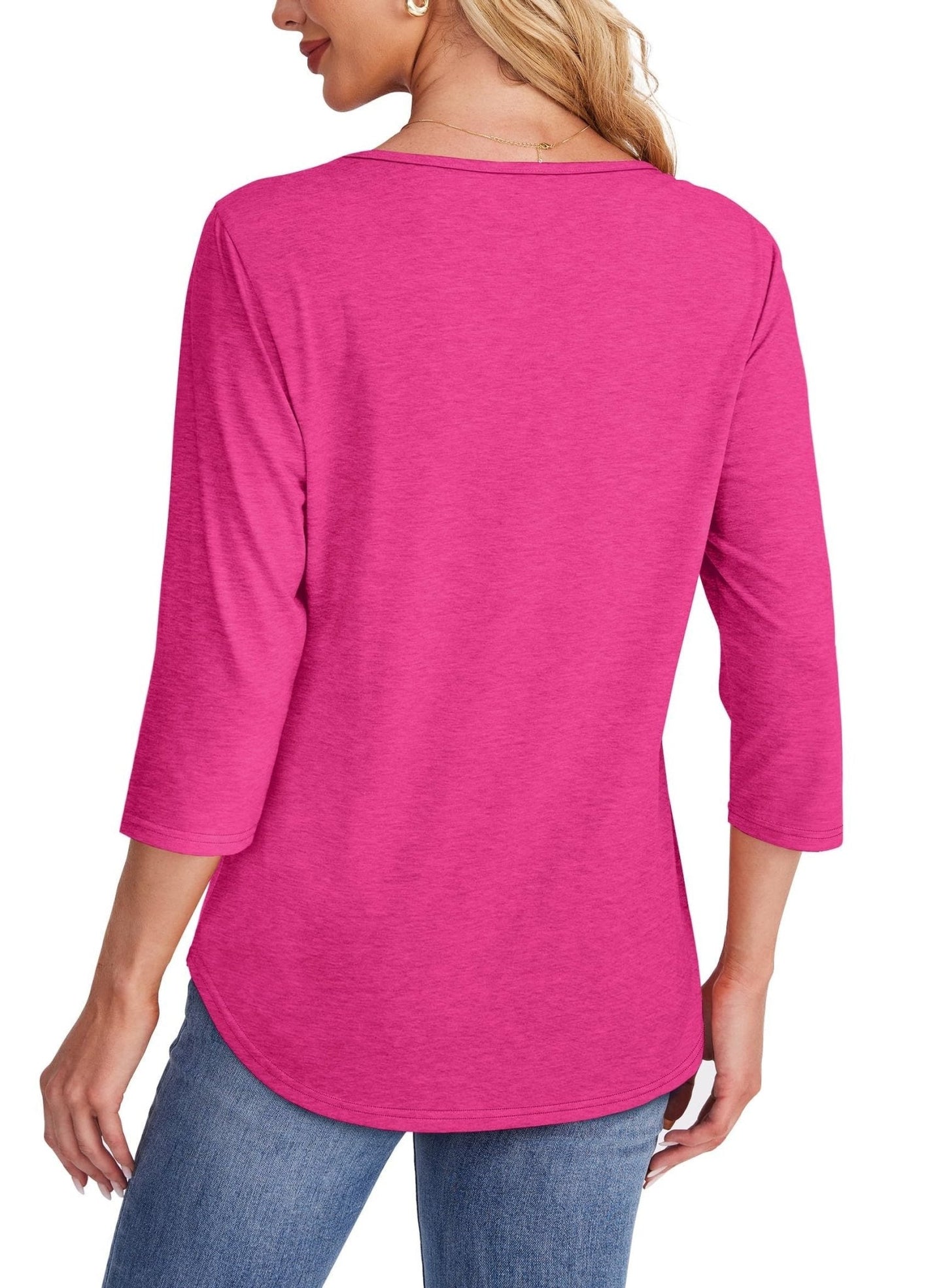 Lena | Women's Crew Neck 3/4 Sleeve Pleated Chest Top