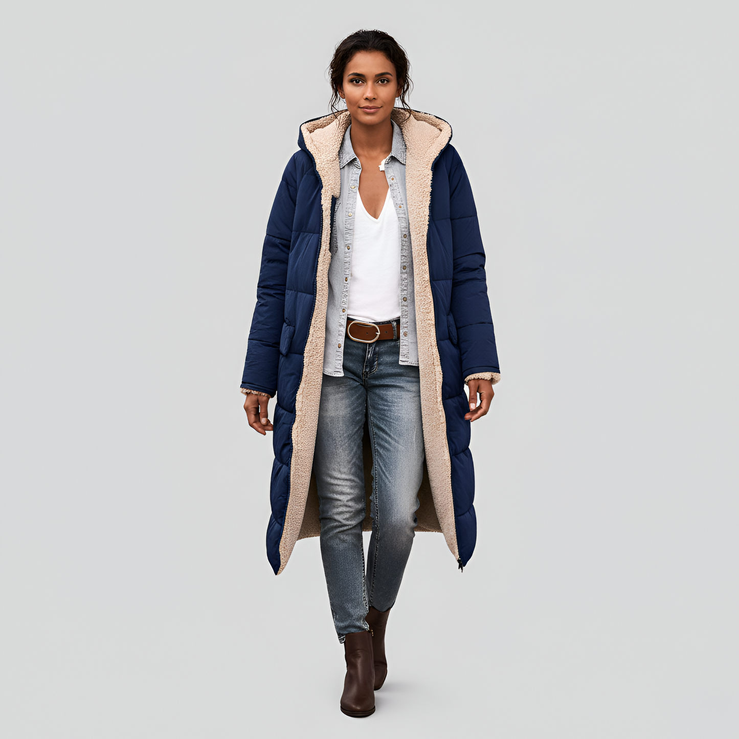 Women's Quilted Winter Parka Faux Fur Lined Hooded Black
