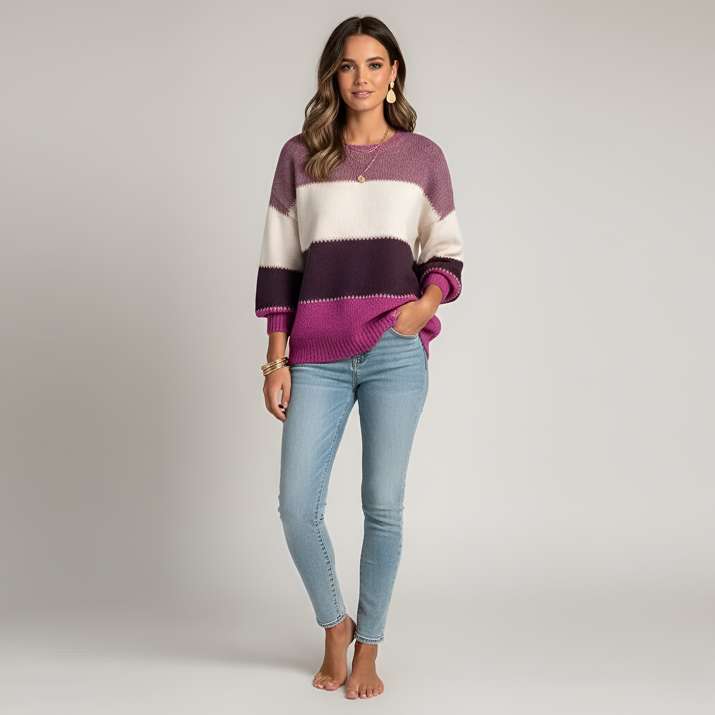 Women's Cotton Blend Sweater Pullover Long Sleeves