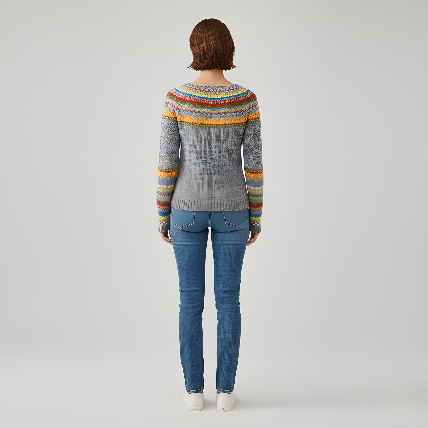 Women's Wool Blend Sweater Long Sleeve Fair Isle Knit