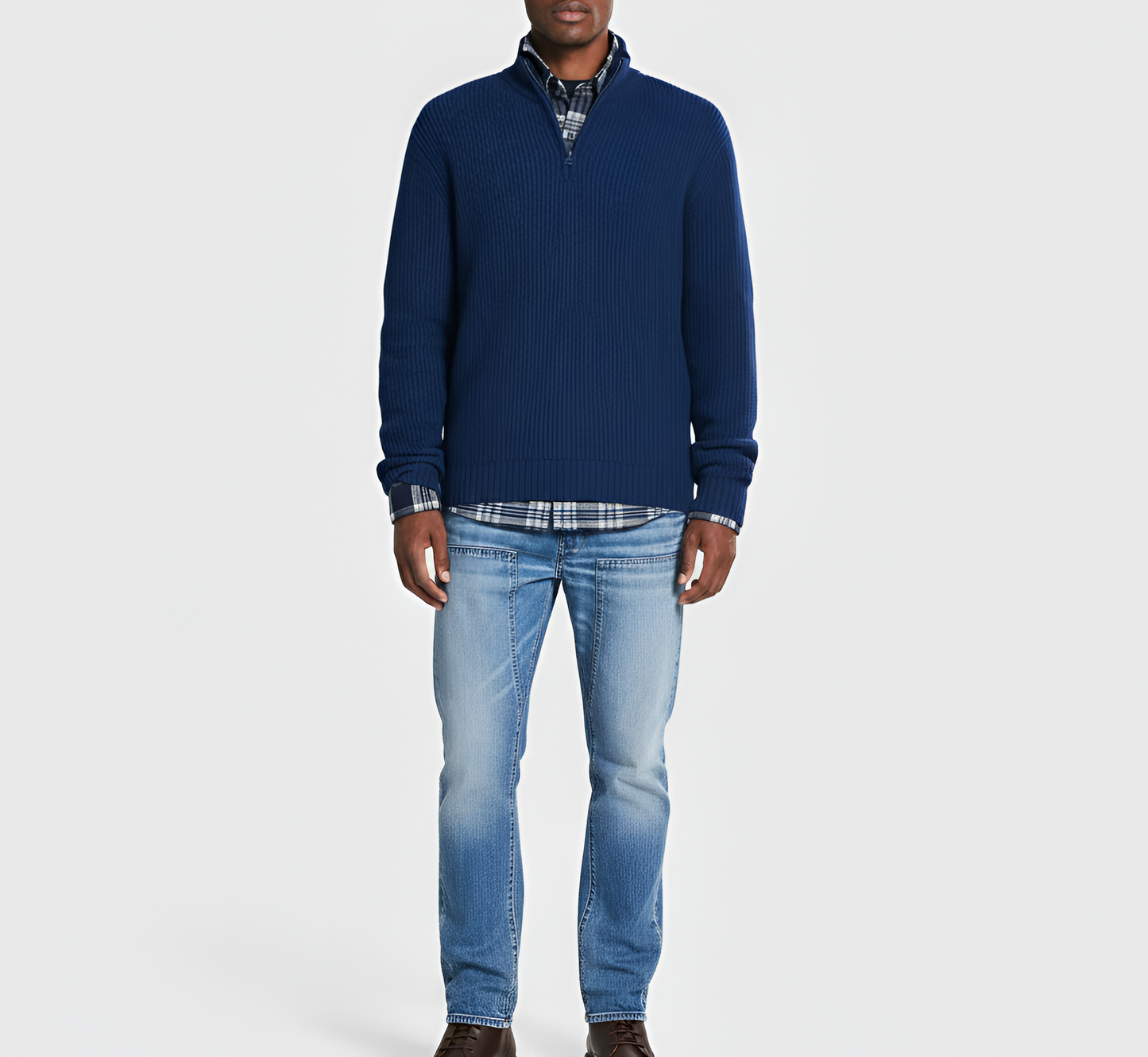 Men's Ribbed Knit Sweater Quarter Zip Regular Fit