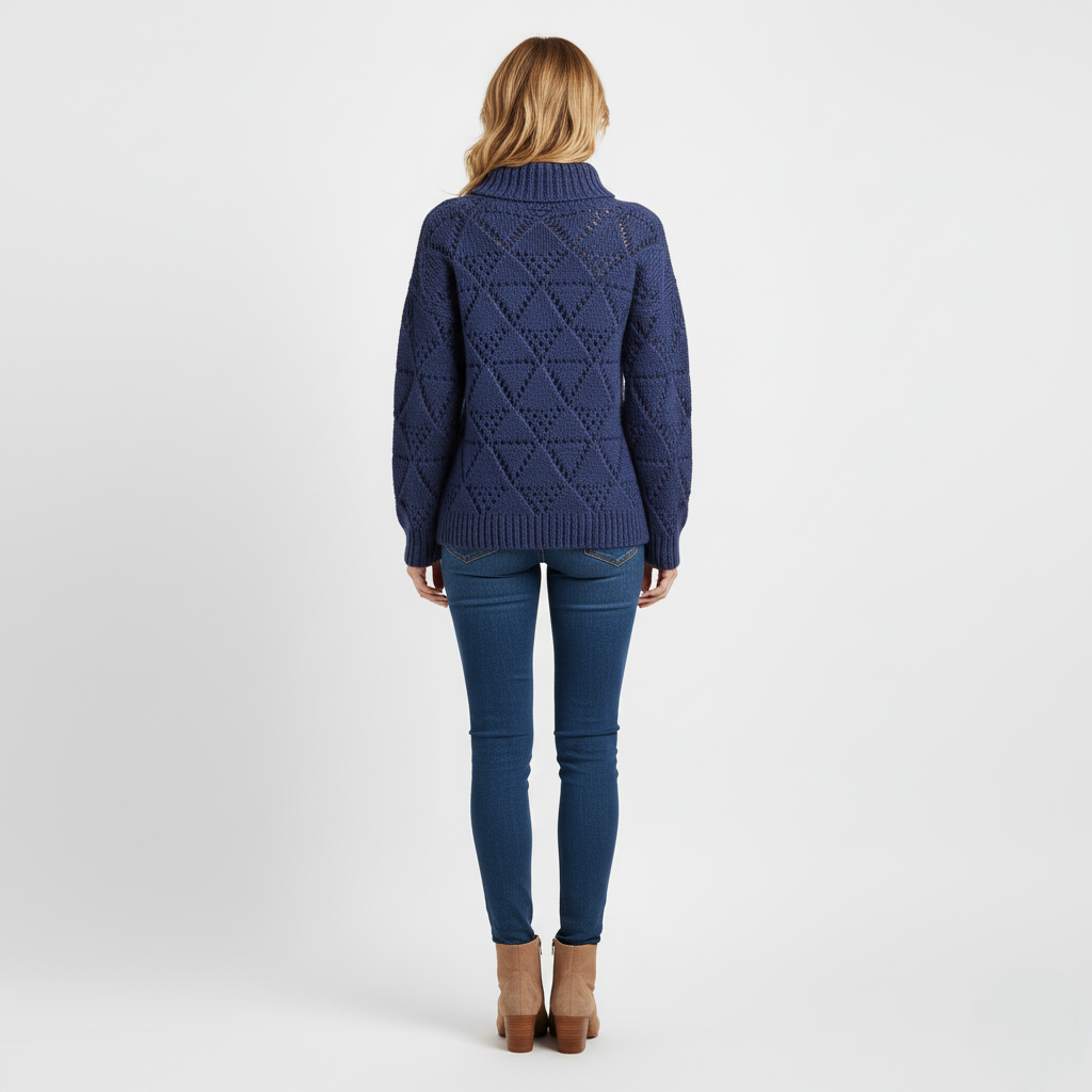 Women's Chunky Knit Sweater Blue Diamond Texture