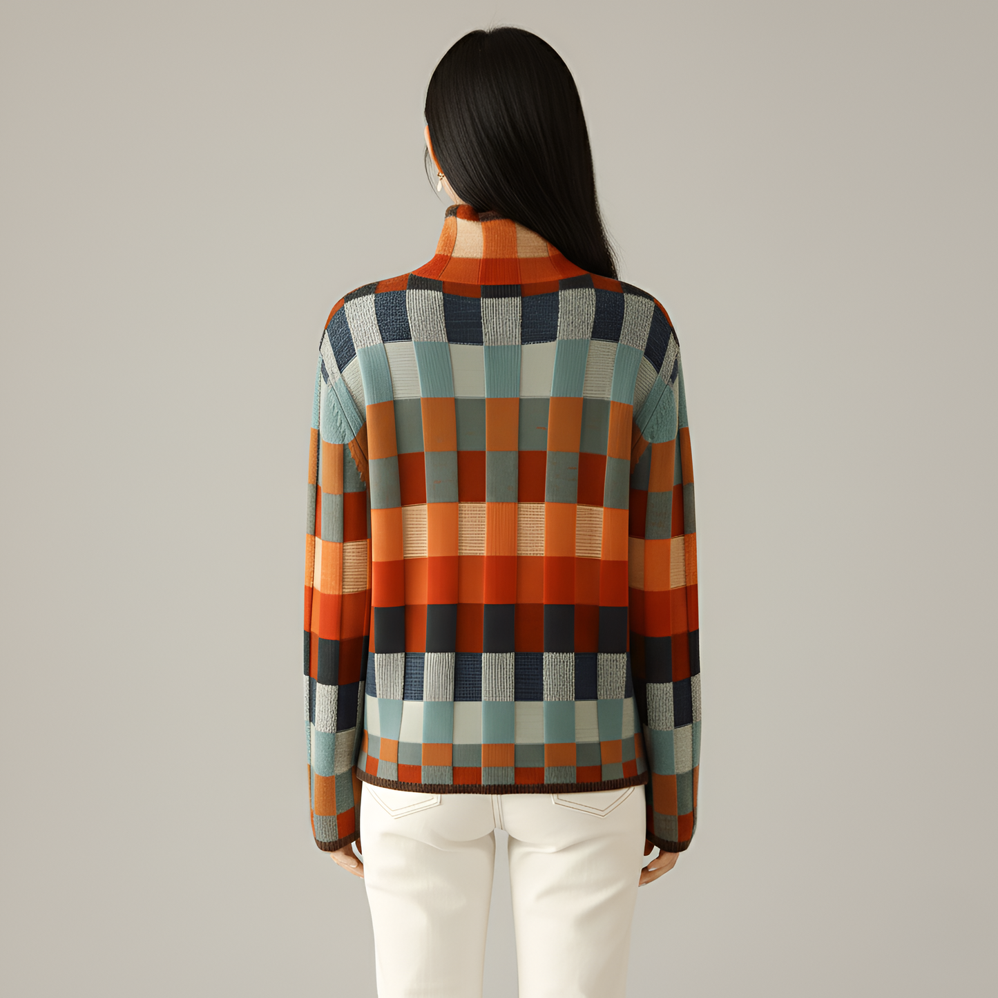 Women's Long Sleeve Turtleneck Sweater Geometric Pattern