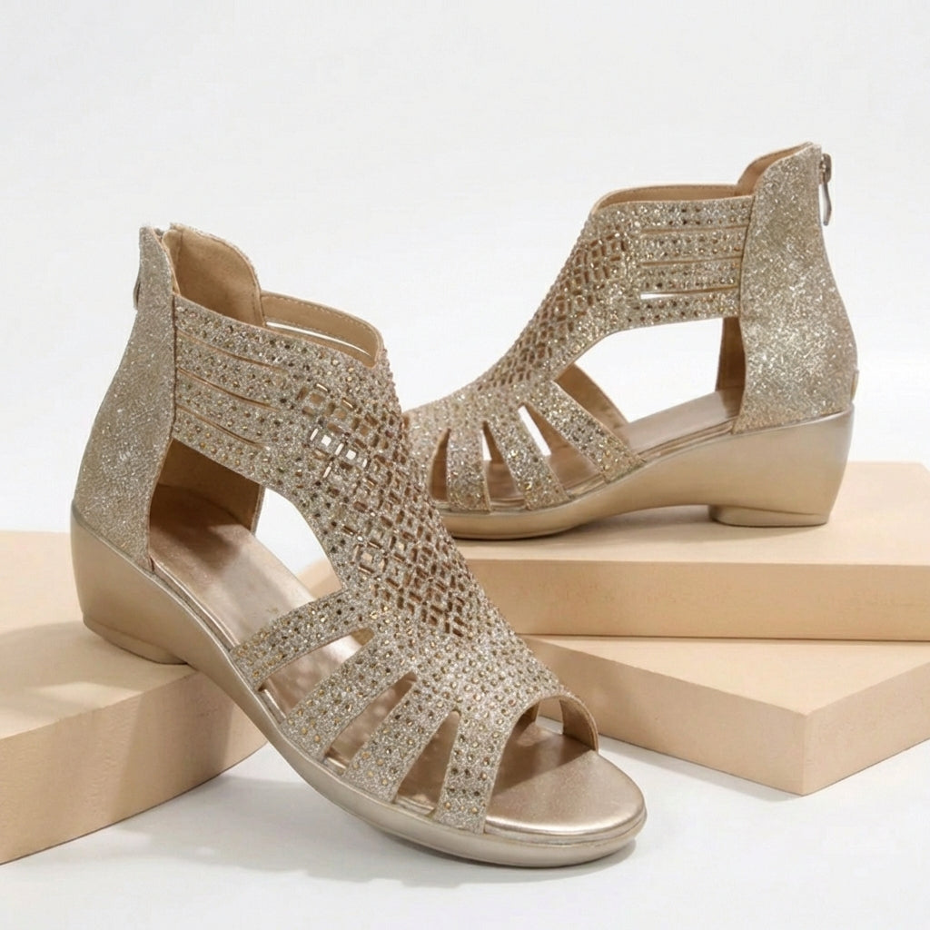 Women's Cut-Out Wedge Sandals Back Zipper