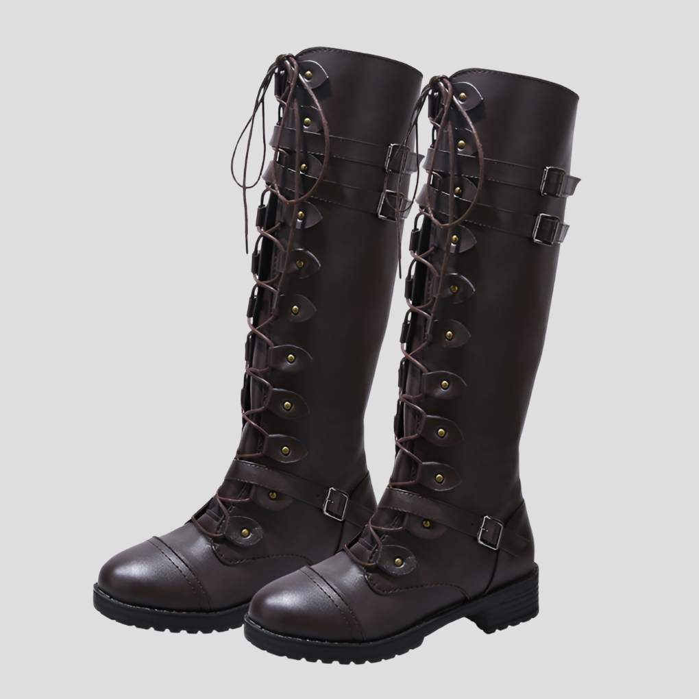 Women's Retro Lace-Up Boots with Buckle