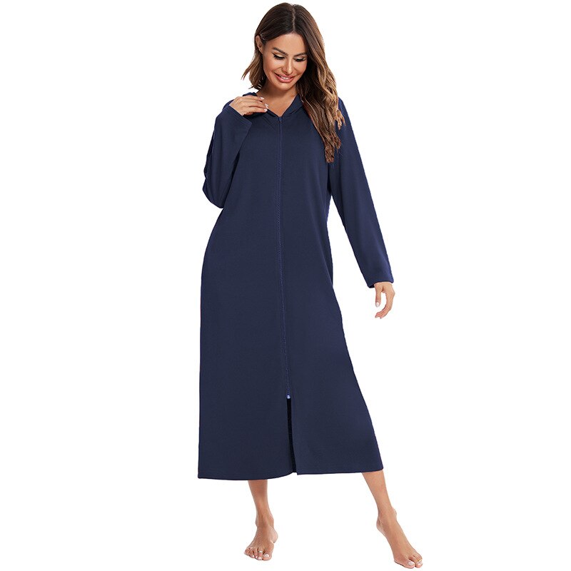 Women's Hooded Fleece Nightdress Zip Up