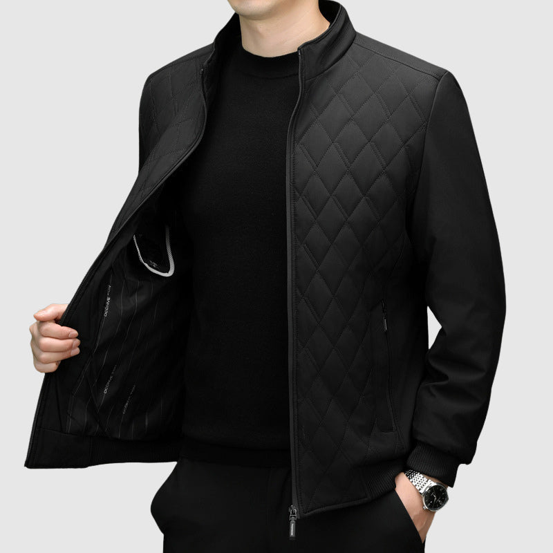 Roberto Russo Monogram Winter Jacket: Luxury Poly-Blend, Insulated, High Collar, Zipper