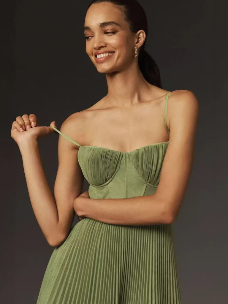 Women's Strappy Maxi Dress Pleated Skirt