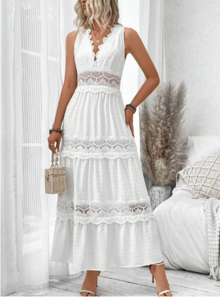 Women's Lace Neck Evening Dress - Vonnera