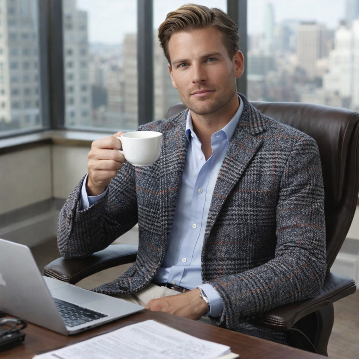 Men's Slim Fit Tweed Blazer Suit Plaid