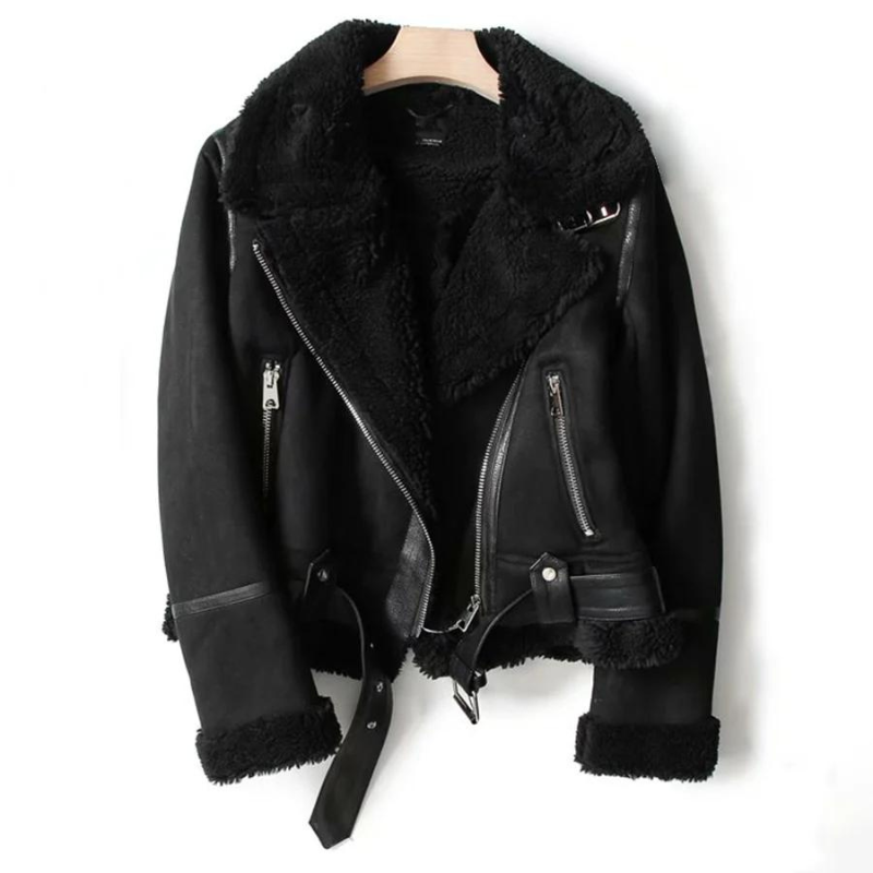 Macie Women's Leather Jacket Sherpa Lined Winter Tan
