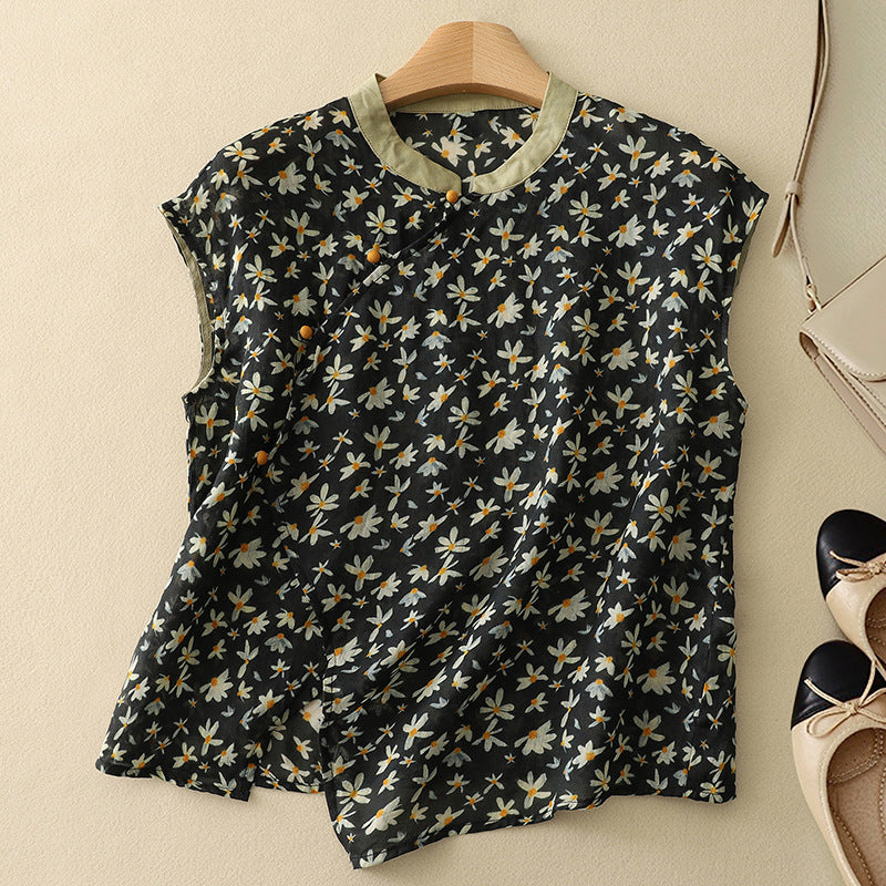 Women's Sleeveless Vintage Floral Blouse