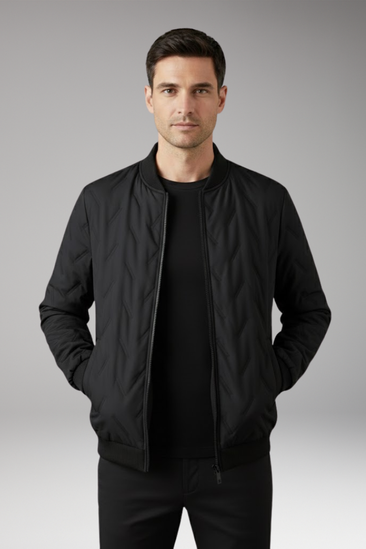 Men's Bomber Jacket Ribbed Collar Full Zip