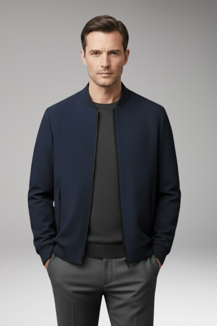 Men's Bomber Jacket Zip Closure Textured