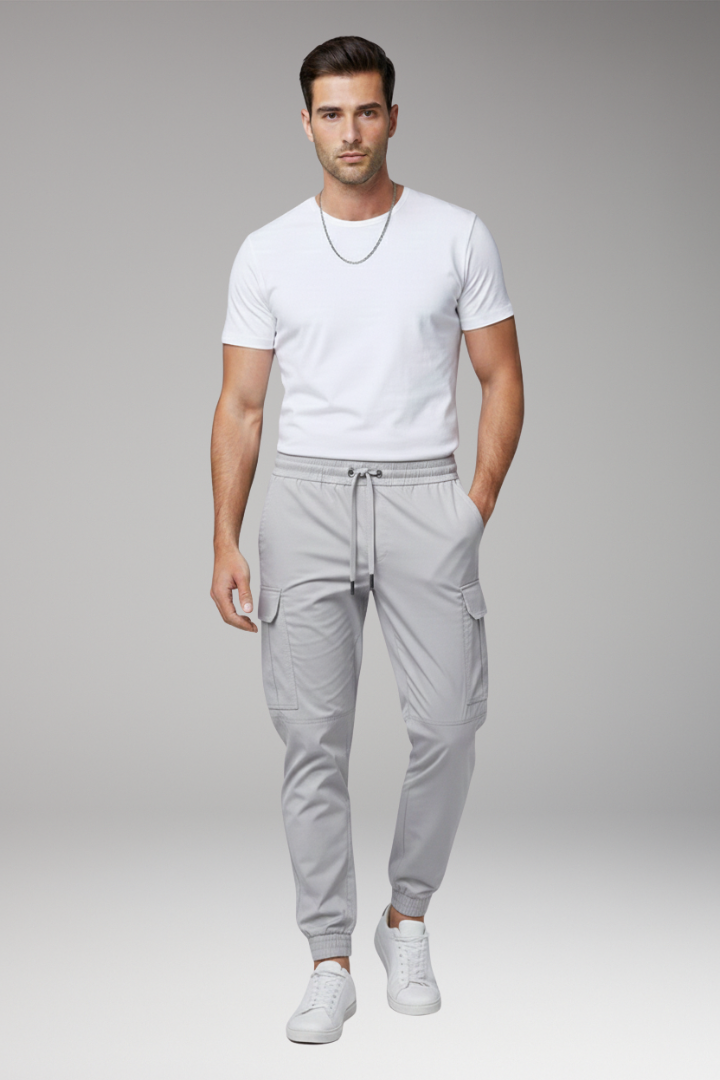 Men's Cargo Jogger Pants Elastic Drawstring Black