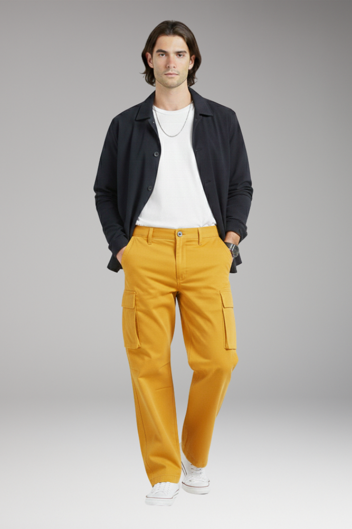 Men's Wide Leg Cargo Pants with Pocket Design