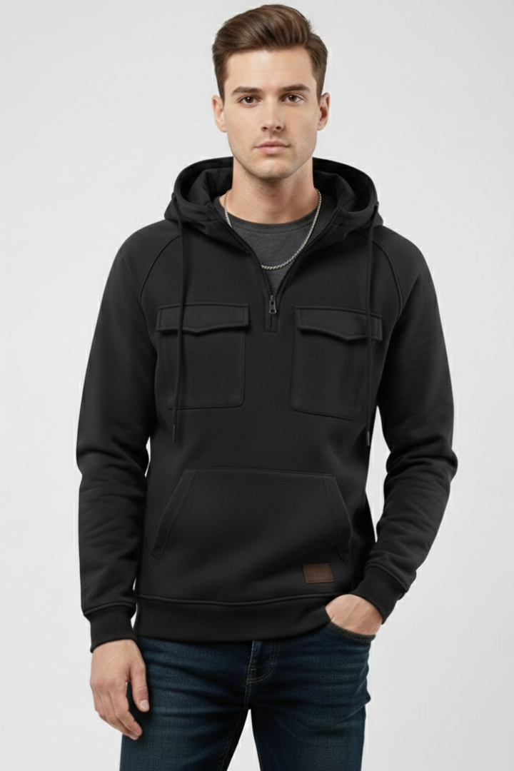 Men's Half Zip Hoodie Chest Pocket