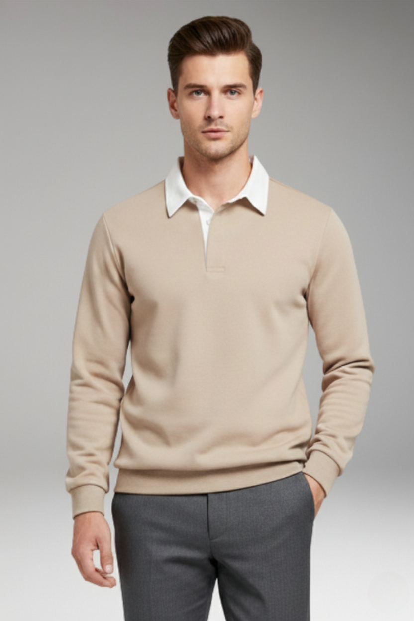 Men's Polo Shirt Ribbed Cuffs Button Front