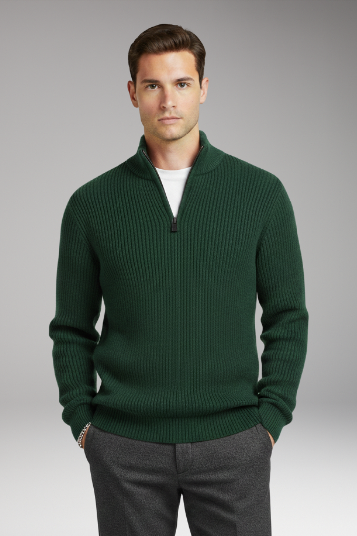 Men's Pullover Half-Zip Ribbed Sweater