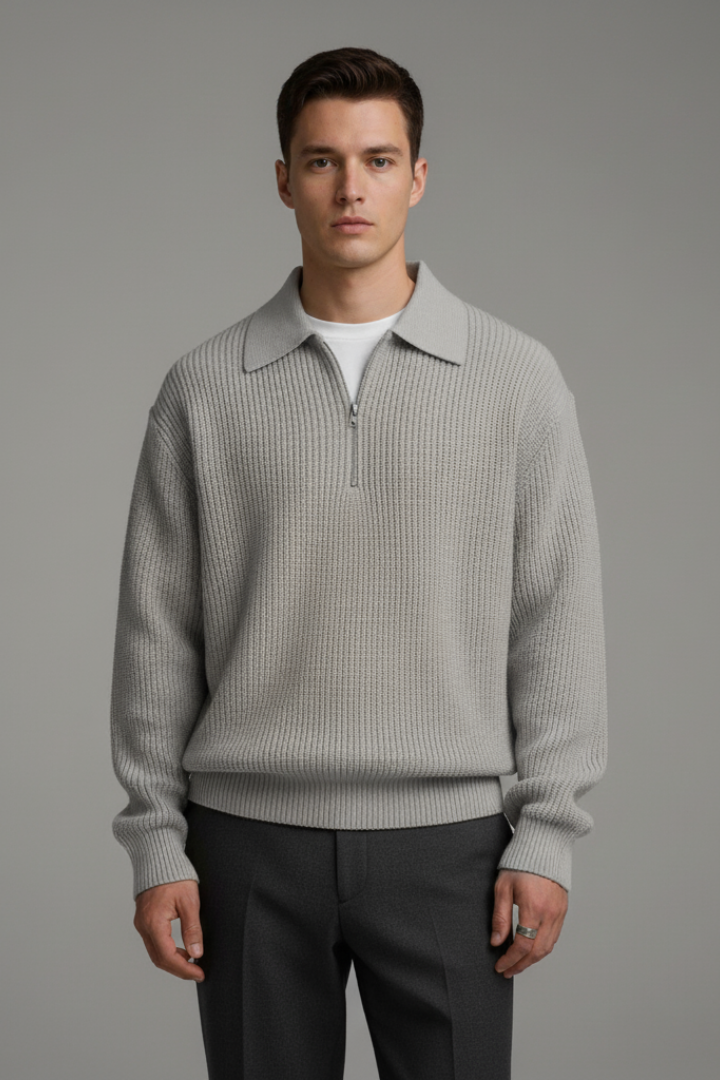 Men's Quarter-Zip Sweater Jacquard Knit Straight Fit