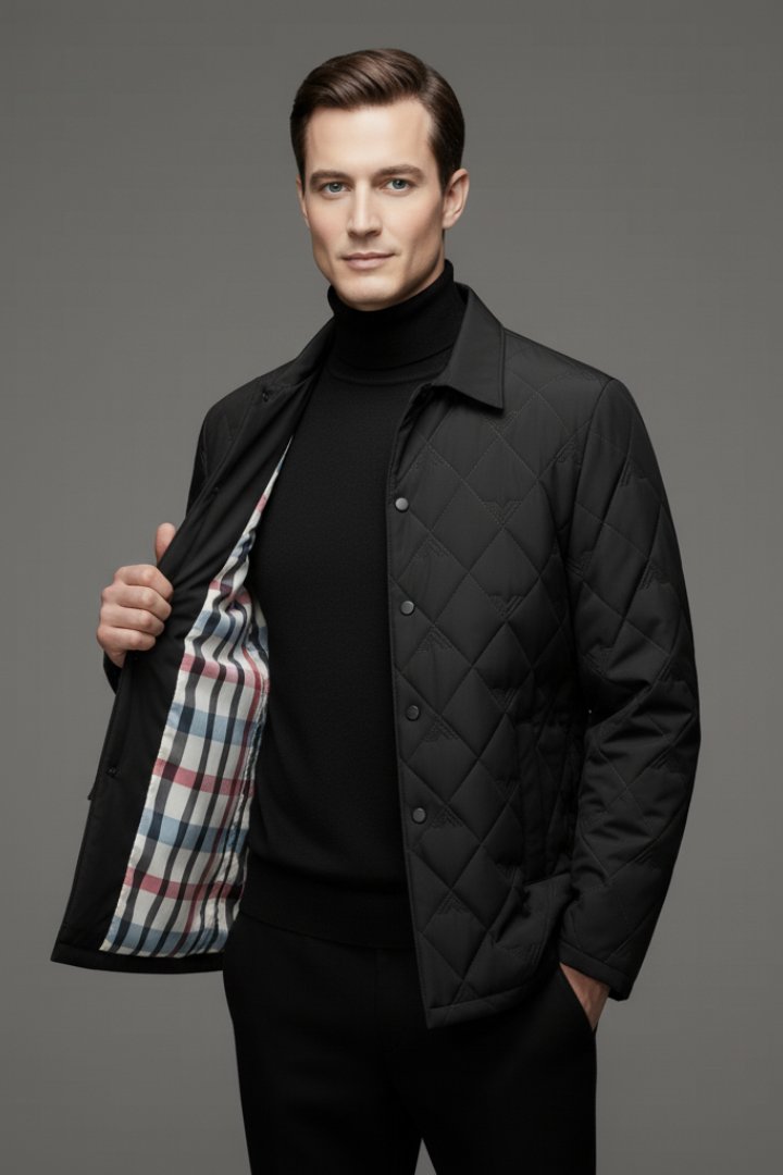 Men's Quilted Snap Button Jacket Padded Interior