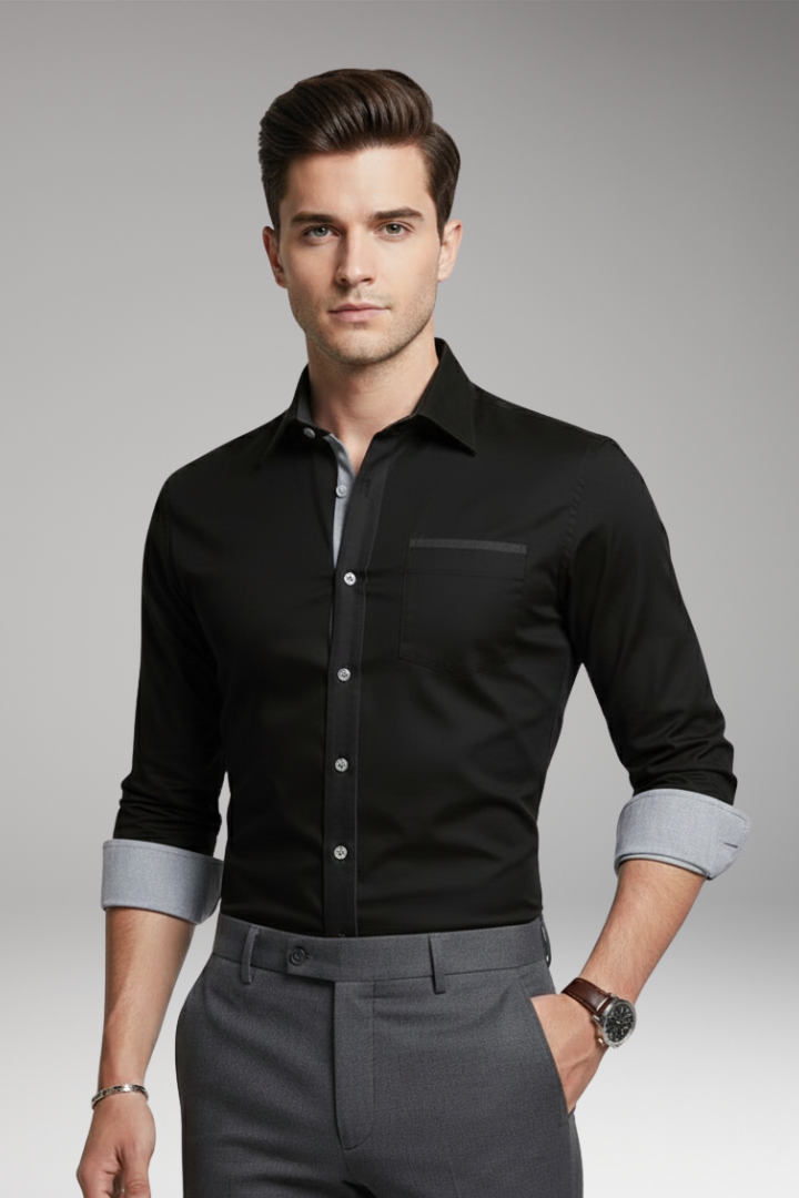Men's Dress Shirt Contrasting Collar Cuffs