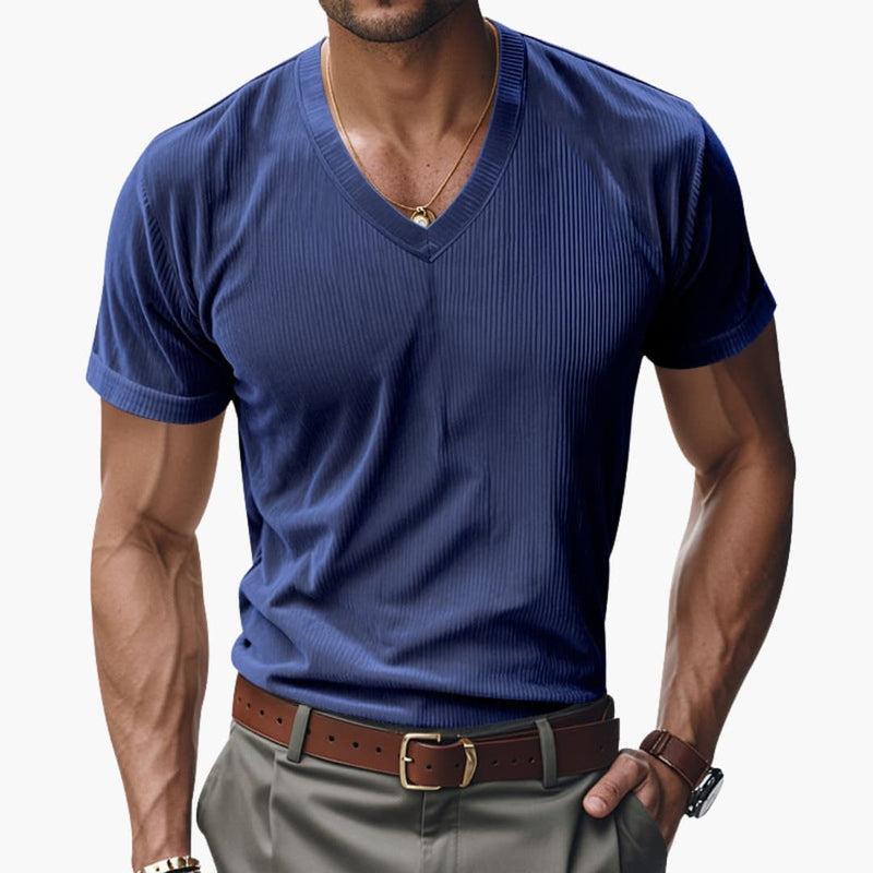 Men's V-Neck Short Sleeve T-Shirt Textured Finish