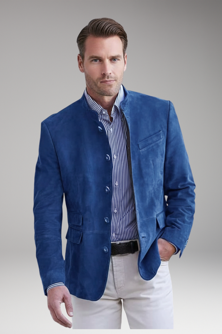 Men's Stand Collar Blazer Multi Pocket