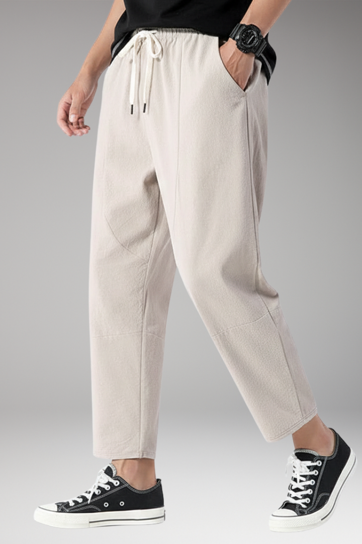 Men's Cropped Pants Elastic Waist Side Pockets