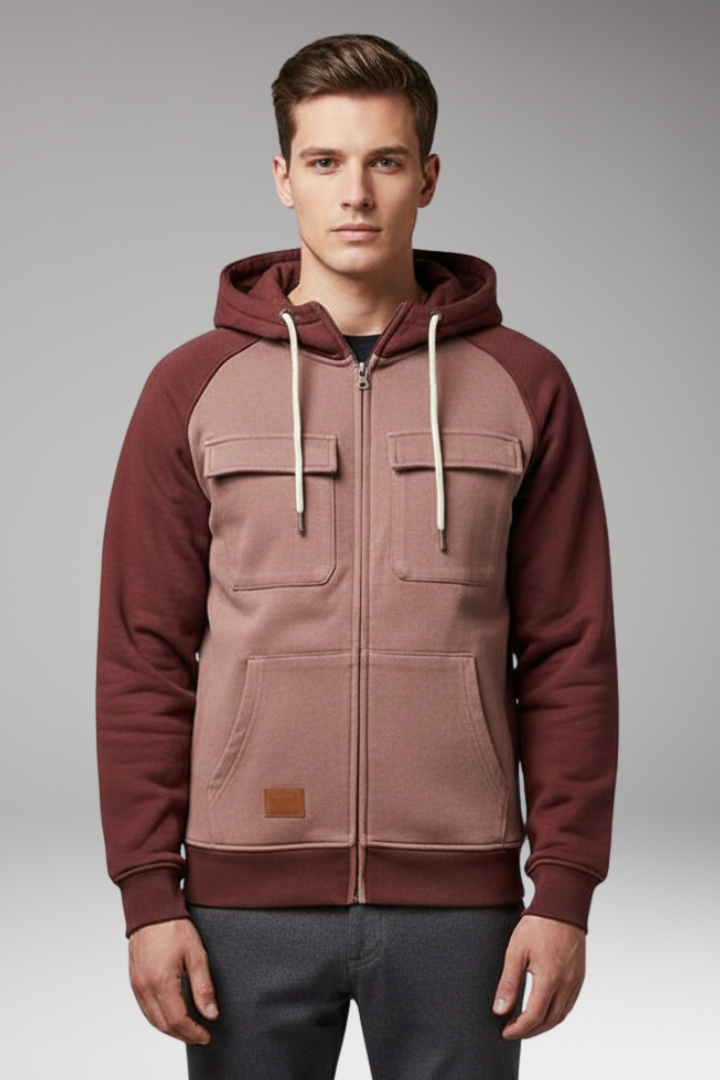 Men's Hooded Jacket Raglan Sleeves Zip Front