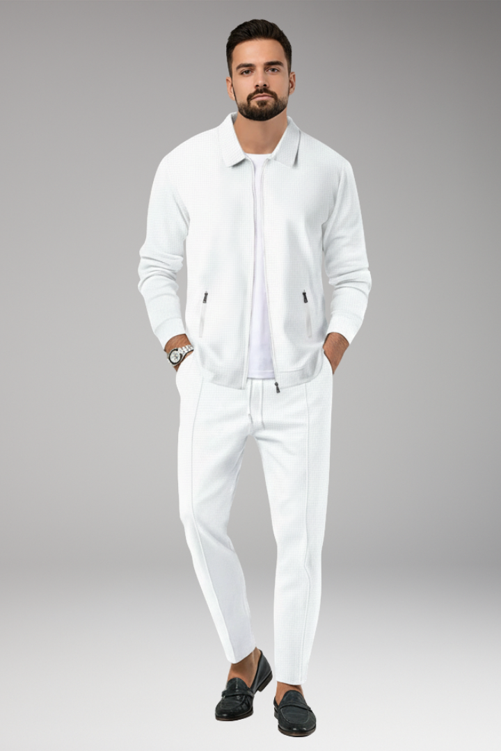 Men's Suit Jacket Pants Set Lapel Collar Waffle Texture