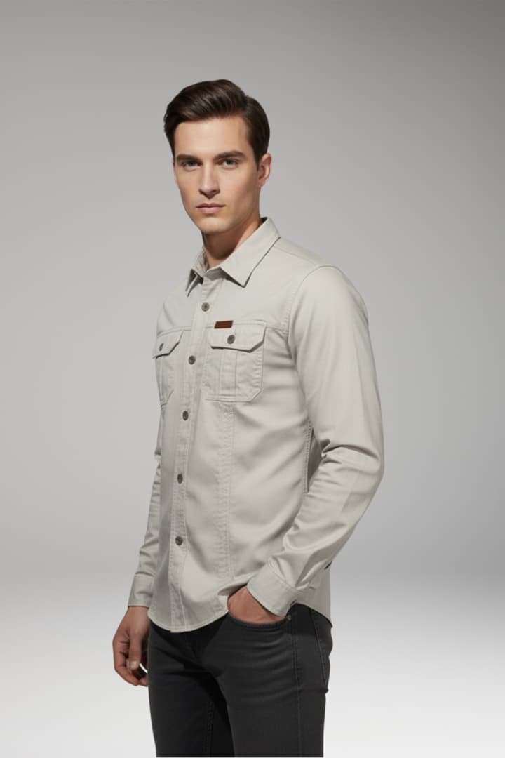 Men's Long Sleeve Cargo Shirt Cotton Chest Pockets