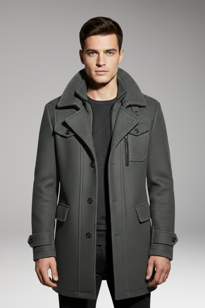Men's Double Collar Overcoat Lined