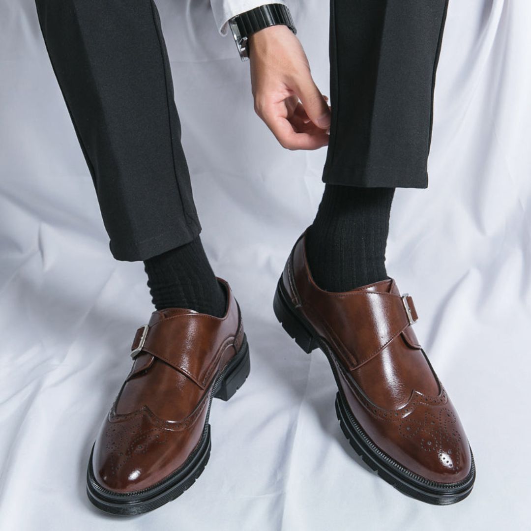 Men's Leather Monk Strap Dress Shoes Black