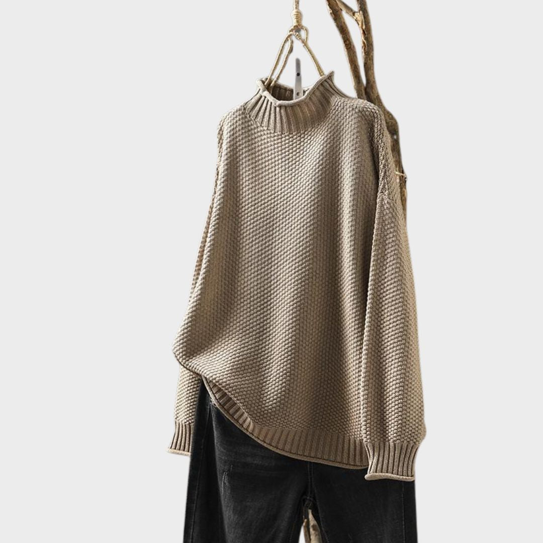 Women's Oversized Waffle Knit Sweater Mock Neck