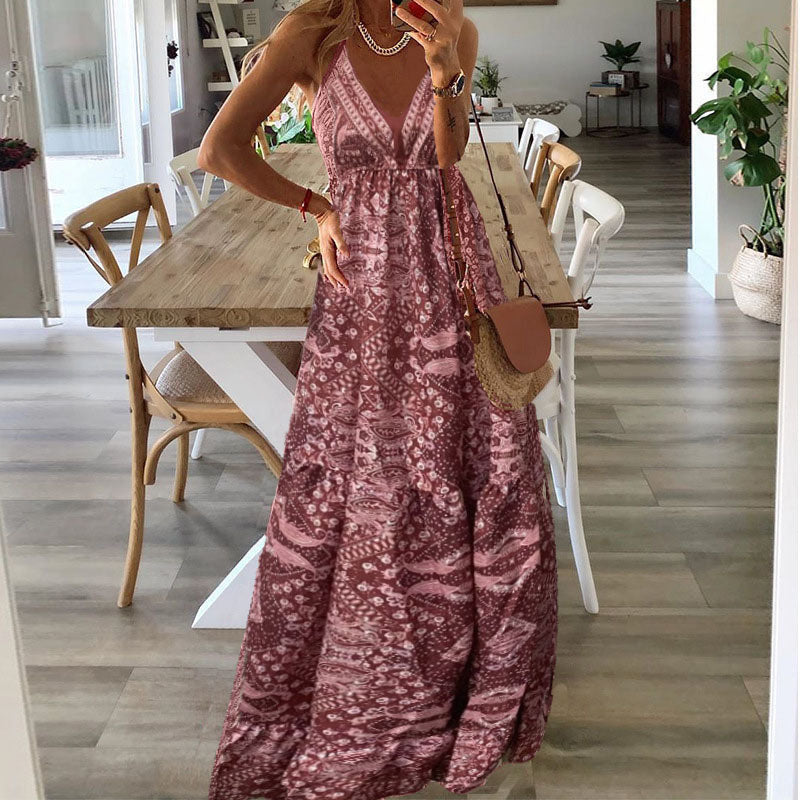 Colette | Women's V Neck Boho Flowy Draped Maxi Dress