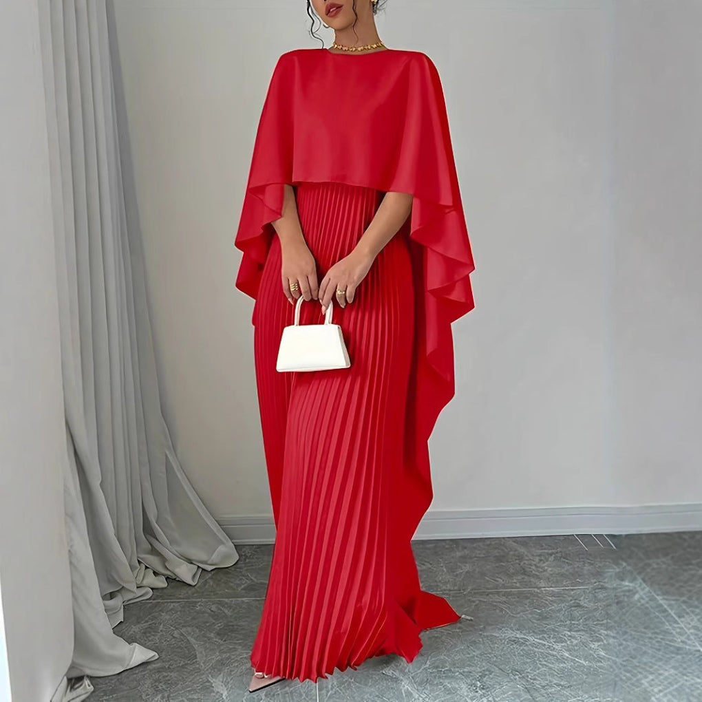 Women's Pleated Maxi Dress Batwing Sleeves