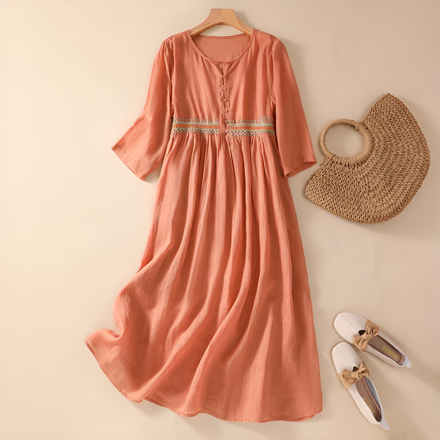 Women's Three Quarter Sleeve Maxi Dress