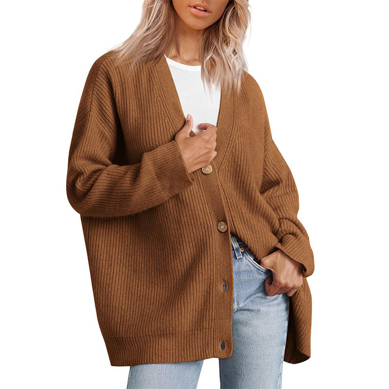 Women's Striped Knit Cardigan Sweater Relaxed Fit Button Front