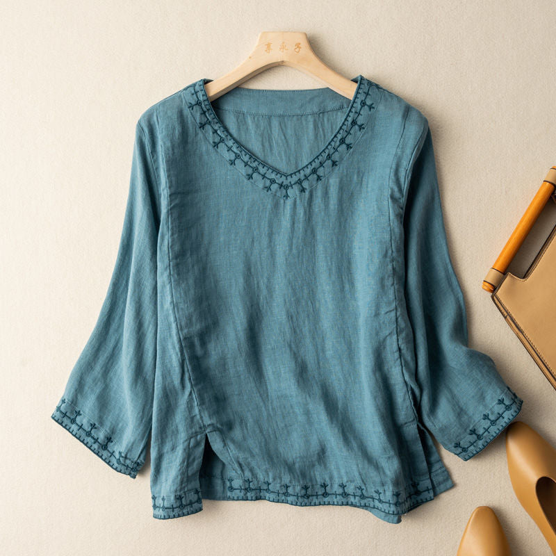 Women V-Neck Blouse Patterned
