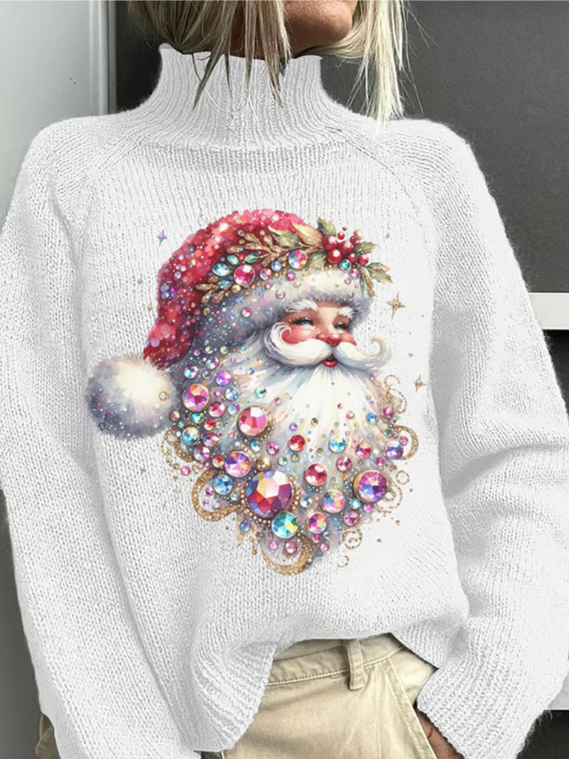 Women's Christmas Sweater Sparkling Santa Design - Vonnera