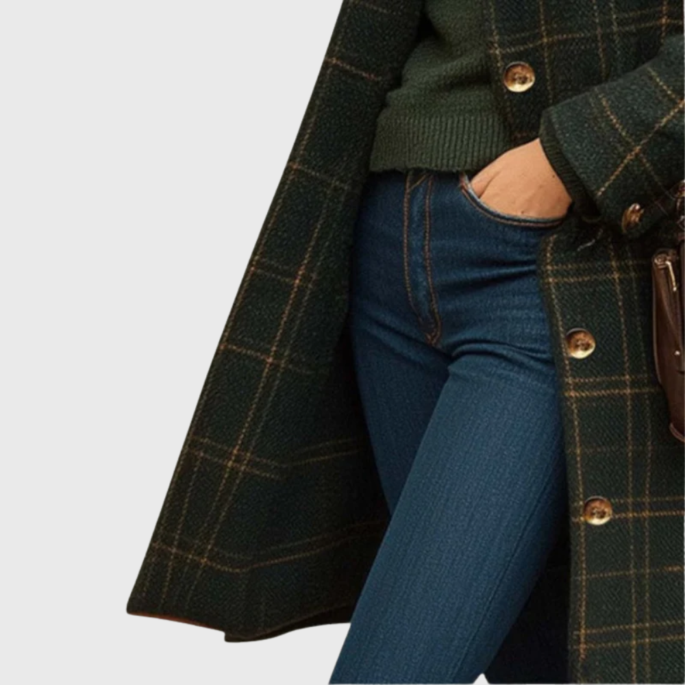 Women's Plaid Coat Mid Length Button Front