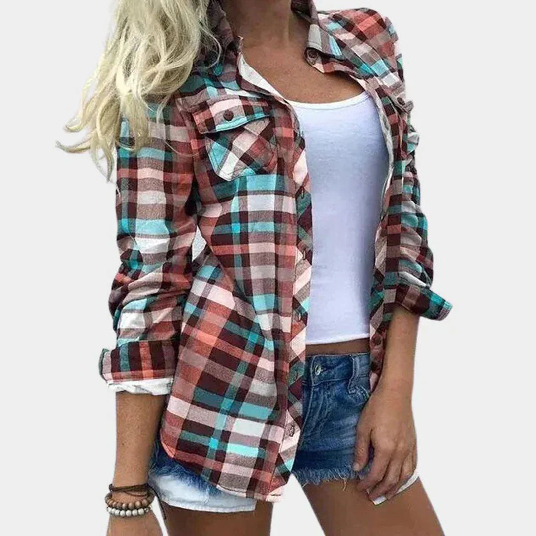 Women's Plaid Blouse Classic Pattern Soft