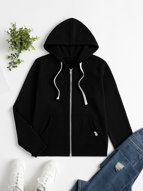 Women's Zip-Up Hoodie Adjustable Drawstring Cotton Casual Grey