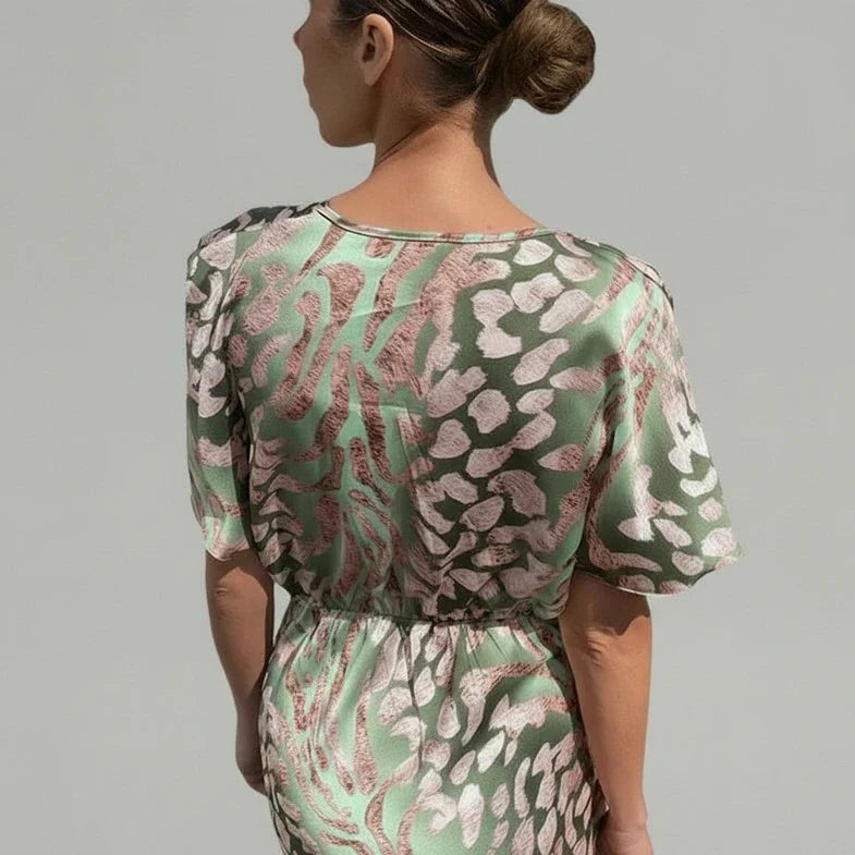 Women's V-Neck Midi Dress Printed