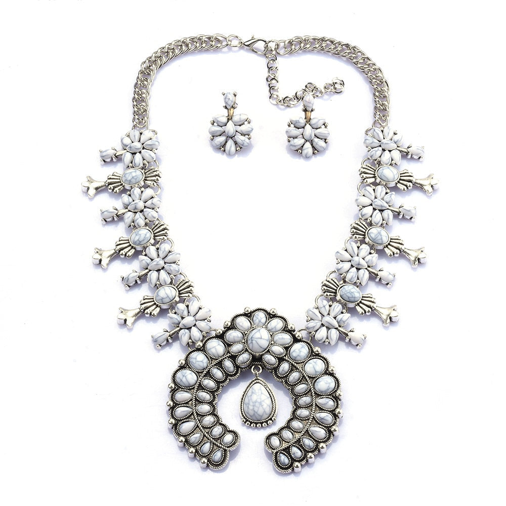 Southwest Turquoise Blossom Necklace Set