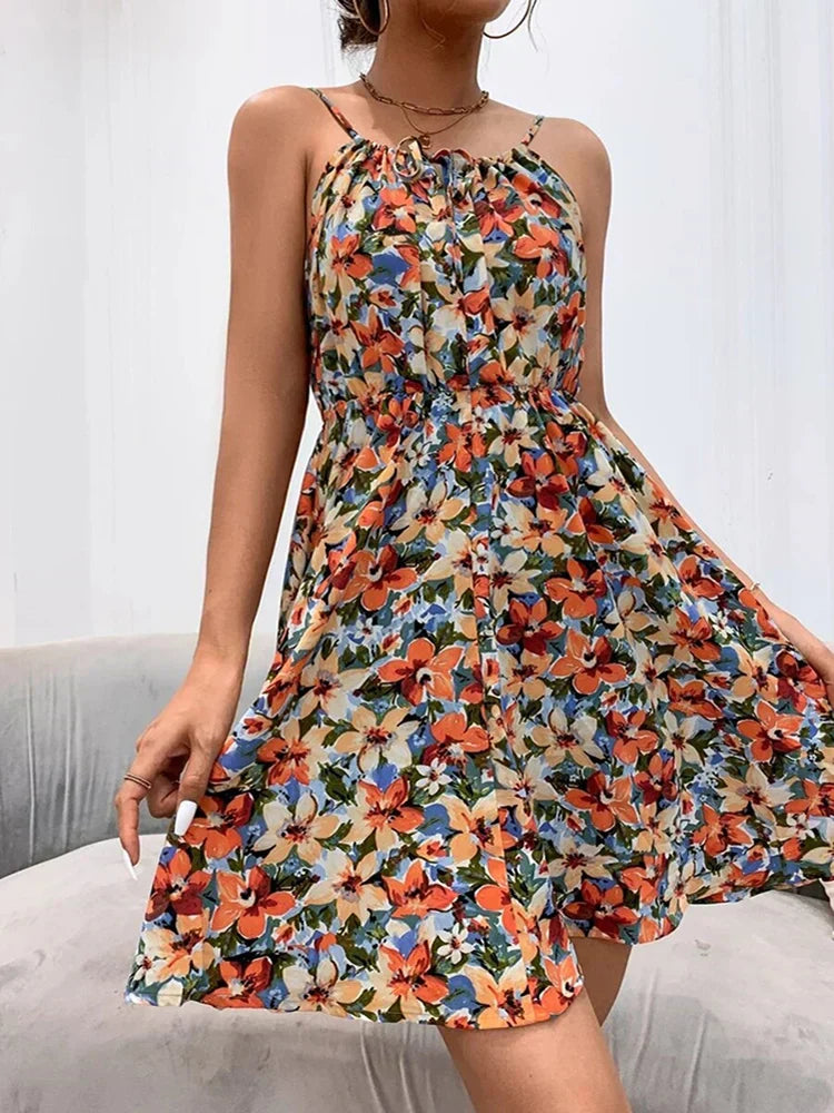 Women's Floral Drawstring Dress
