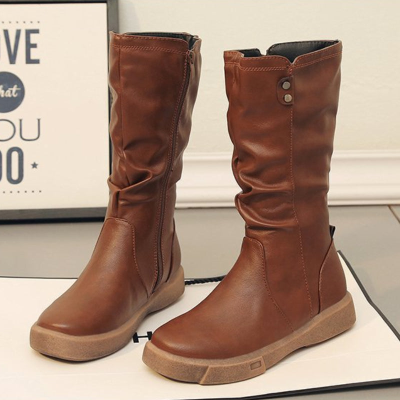 Vegan Leather Boots Waterproof Zipper